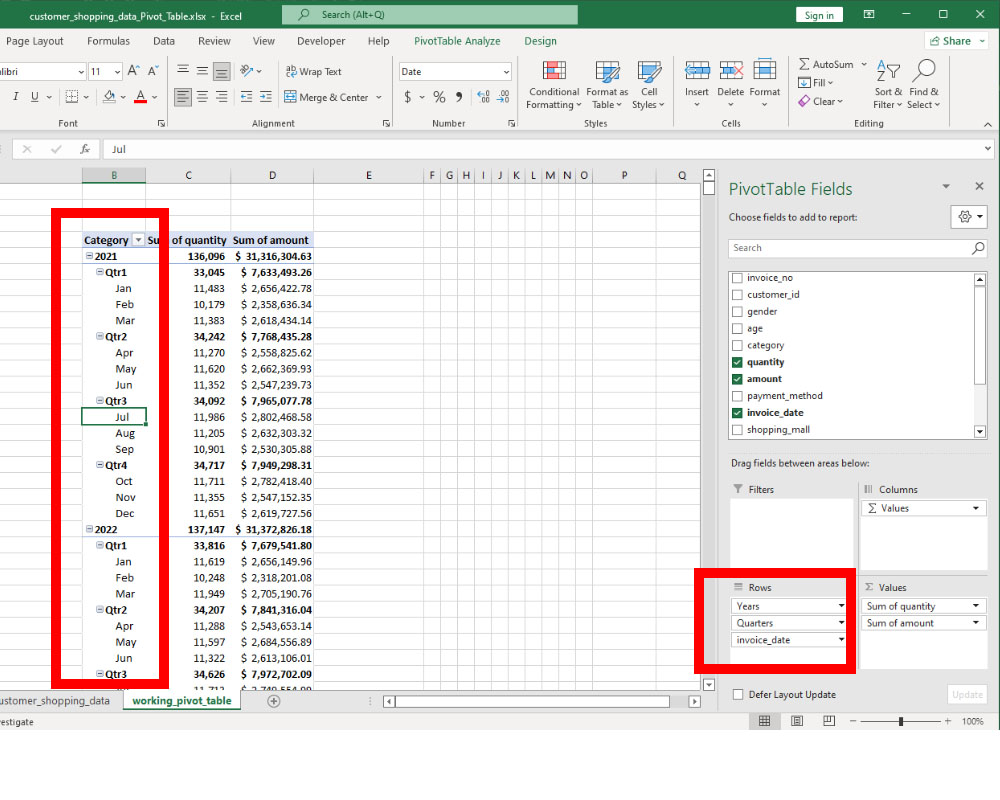 pivot table grouping